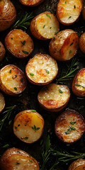 Golden Crispy Roasted Potatoes with Herb Seasoning, Garlic, and Olive Oil - Delicious Vegetarian Side Dish for Gourmet Comfort Food Dinner - Easy Home-Cooked and Nutritious Meal