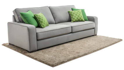 Gray sofa with green accents in cozy vibe