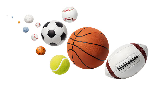Variety of sports balls in dynamic arrangement