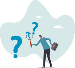 Problem and root cause analysis, research and leadership skill to find solution or answer for business problem.business concept.flat character.