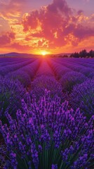 Sunset Over A Lavender Field