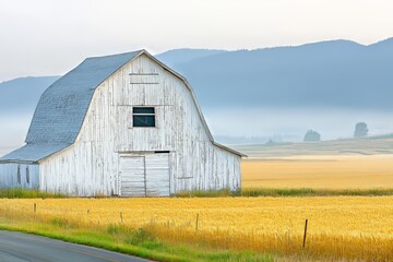 Obraz premium Majestic Mountain Beauty Surrounding the Old White Barn