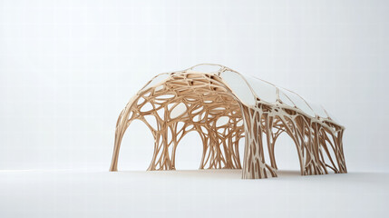 Innovative structural design for community center featuring organic shapes and natural materials, showcasing blend of architecture and nature