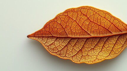 Obraz premium Close-up autumn leaf veins, white background, nature detail, website design