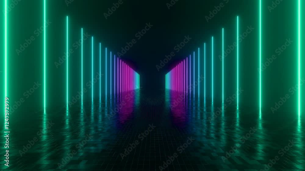 Canvas Prints 3d loop animation, abstract futuristic background with colorful glowing neon lights, 4k seamless