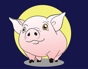 Adorable cartoon pig with blue background