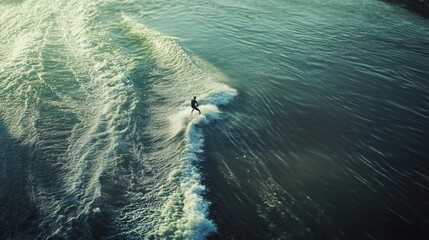 Surfing the ocean wave: A captivating action shot of a lone surfer