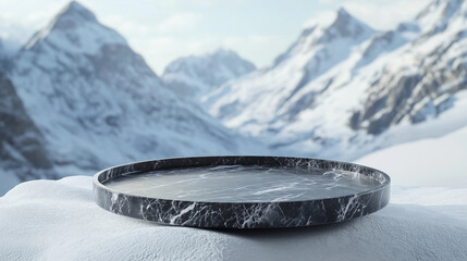 lack marble surface on snowy mountain landscape
