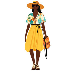 Fototapeta premium Sao Tome and Principe Woman Summer Clothes Vector Illustration | Light and Chic Seasonal Fashion Artwork 