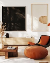 Modern Interior Design, Featuring Cozy Furnishing And Eye-Catching Artwork, Evoking A Minimalist Aesthetic In A Stylish