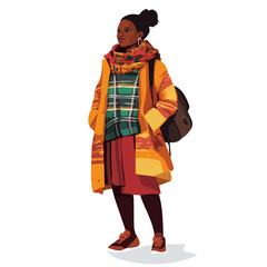 Sierra Leone Woman Winter Clothes Vector Illustration | Chic and Cozy Seasonal Fashion Artwork  
