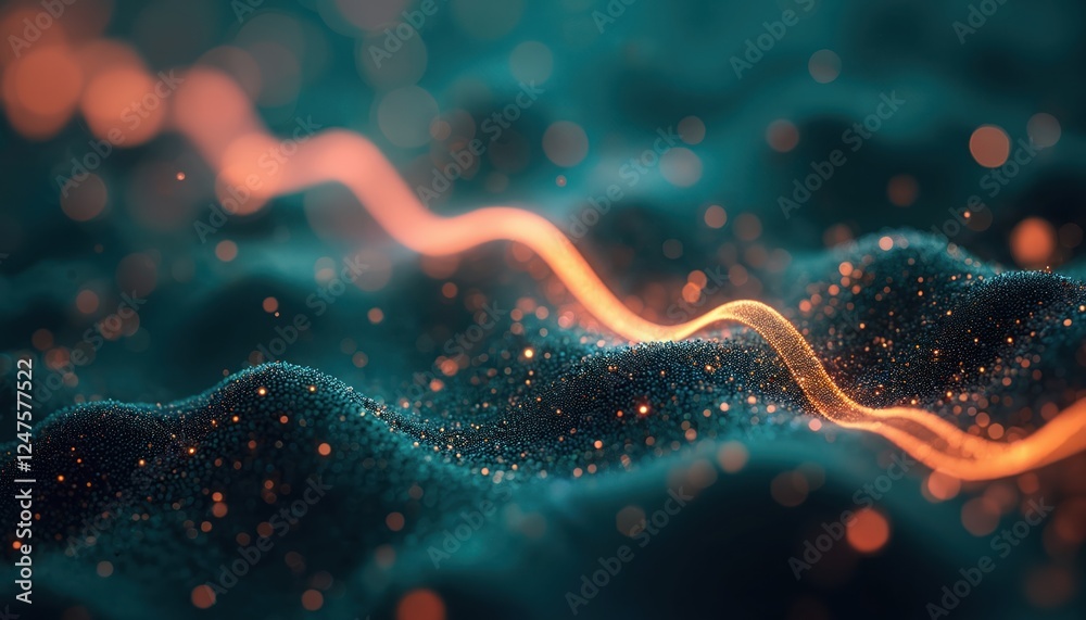 Poster futuristic abstract data transfer concept. dynamic digital network with glowing lines, particles. ab