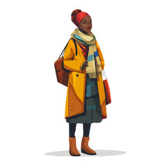 Sierra Leone Woman Winter Clothes Vector Illustration | Chic and Cozy Seasonal Fashion Artwork  

