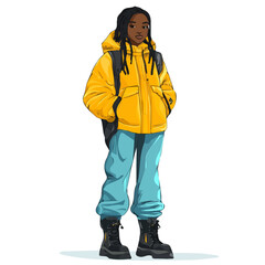 Sierra Leone Woman Winter Clothes Vector Illustration | Chic and Cozy Seasonal Fashion Artwork  
