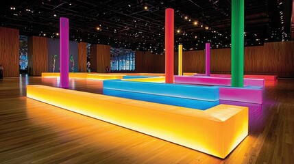 Obraz premium Vibrant Colorful Light Installation in Modern Art Gallery Space