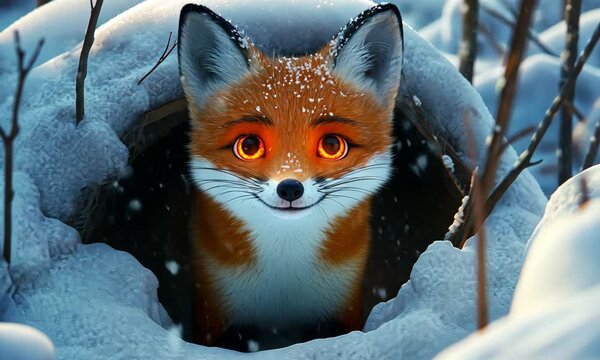 Enchanting Fox with Bright Eyes in a Winter Wonderland Scene 3d with ai generated