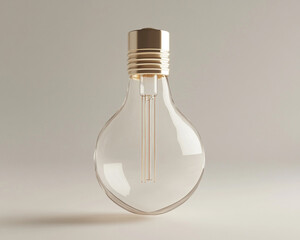 Transparent glass light bulb standing upright, symbolizing creativity, innovation, and bright ideas