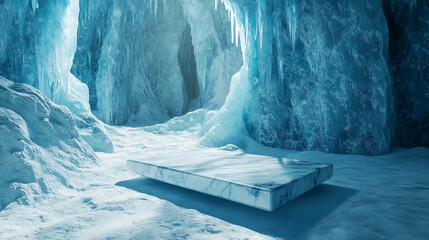 Luxury Marble Display Platform in Icy Cave Setting