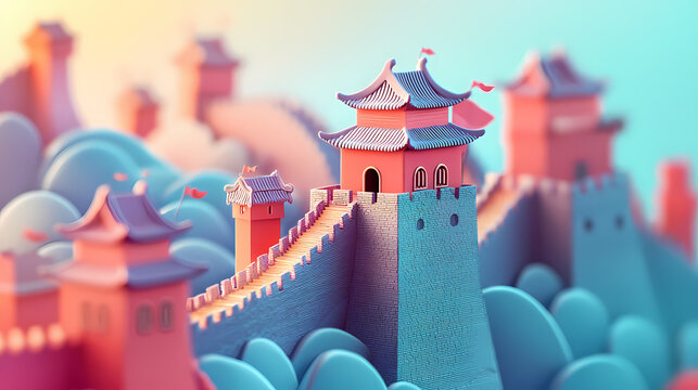 A historical event reimagined through the lens of cybersecurity, like the building of a digital great wall. Fairy Tale Reimagining. Illustration