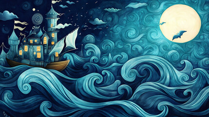 Blue waves. Fairy Tale Reimagining. Illustration