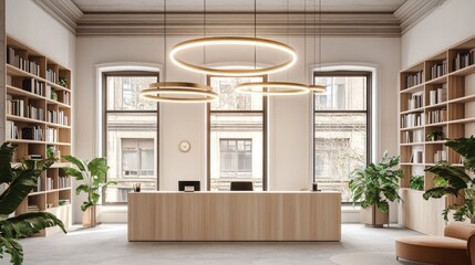 Fototapeta premium A professional shot of a modern, bright, and clean office with a stylish and minimalist design