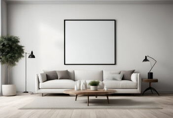 living panorama wall design contemporary white background room mockup empty interior beige sofa home furniture bright classic wood couch copy space house chair luxury bedchamber modern apartment