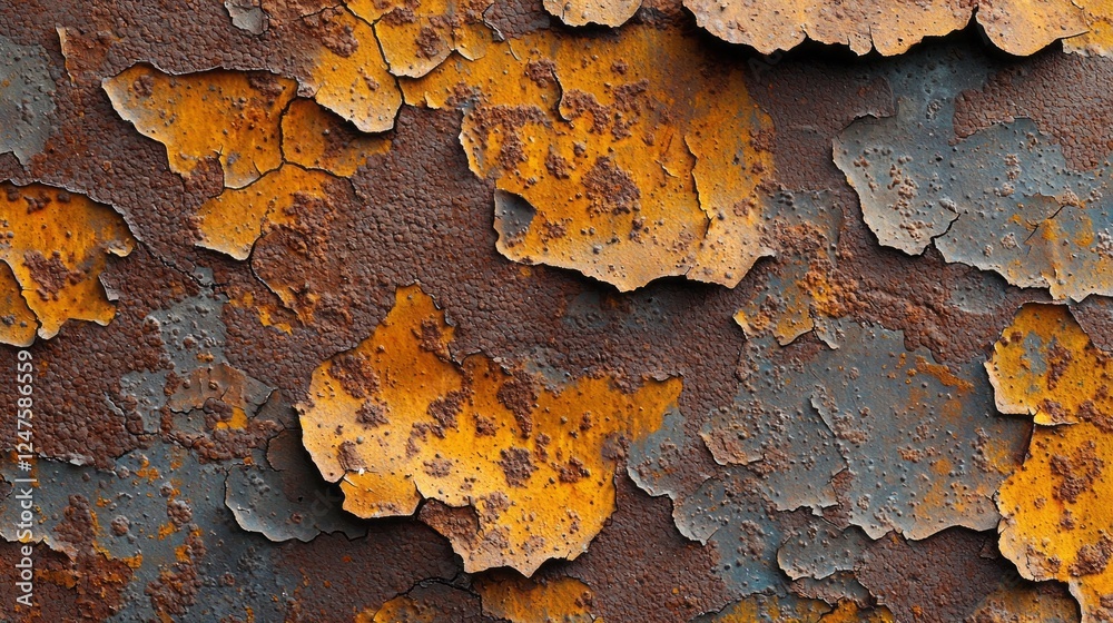 Aufkleber Intricate patterns of rust and peeling paint create a visually captivating texture on a weathered concrete surface, ideal for vintage backgrounds and artistic projects