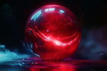 Enchanted red crystal ball with a magical and mysterious glow