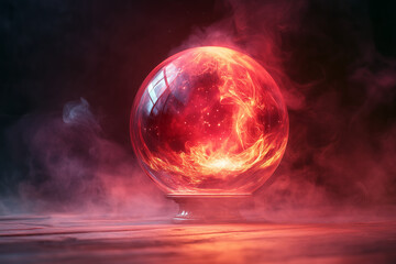 Enchanted red crystal ball with a magical and mysterious glow