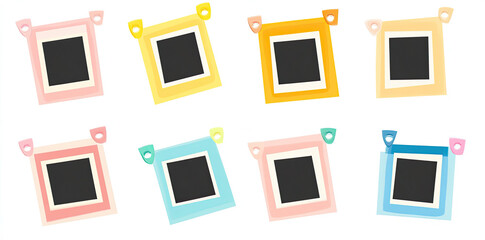  Colorful Polaroid Photo Frames with Tape on White Background