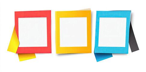 Fototapeta premium Colorful Polaroid Photo Frames with Tape on White Background
