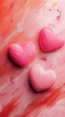 Obraz premium Three Valentine hearts on a painted background
