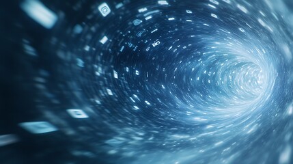 A swirling digital vortex of binary code, representing data flow and technology, evoking a sense of speed and depth in the digital realm.