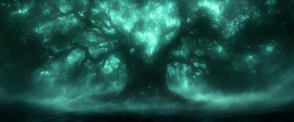 Fototapeta premium Glowing Teal Tree In A Mystical Forest