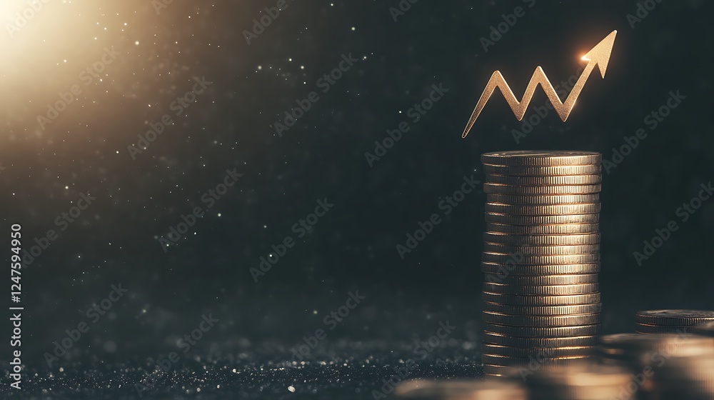 Poster a stack of coins with a rising graph arrow symbolizes financial growth and investment opportunities 
