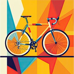 Fototapeta premium Colorful road bike illustration with geometric background.