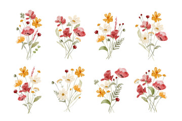 beautiful wildflower bouquet watercolor collection