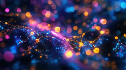 Fluorescent virus particles, imaginative representation of global disease containment. 