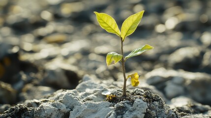 Sustainable finance and investment concept with a plant sprouting from savings coins.