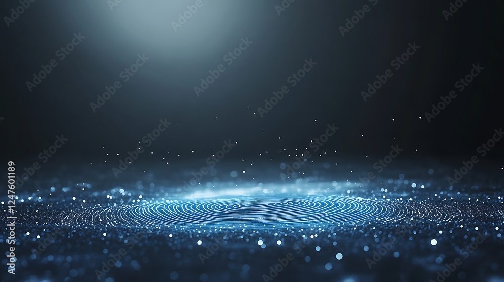 Aufkleber illuminated blue particles create a swirling pattern against a dark background.
