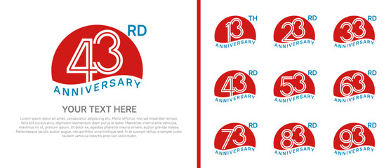logo anniversary set. red color with half circle on white background for special event