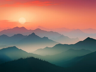 Fototapeta premium 朝日と山並み