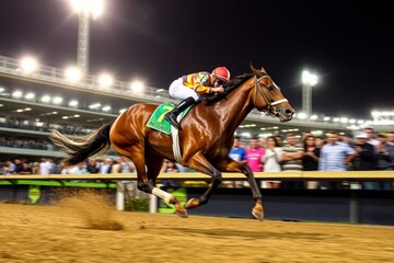 Racehorse and Jockey at Night