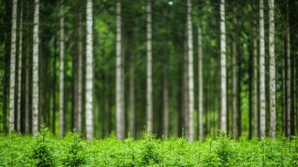 Fototapeta premium Lush green forest, trees, nature, background, serenity