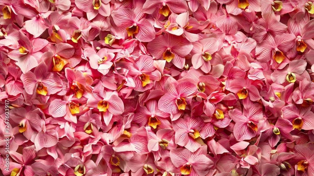 Poster vibrant layers of pink orchids fill the space with color and texture, showcasing nature's artistry. 