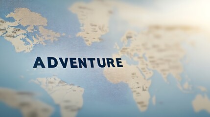 Map highlighting the word "ADVENTURE" with a blurred world background.