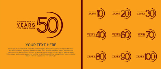 logo anniversary set. black color with swoosh on yellow background for special event