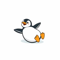 Obraz premium Happy Penguin Cartoon: A charming cartoon penguin, with a wide, toothy grin and outstretched wings, belly up in the air, exudes pure joy and playfulness.