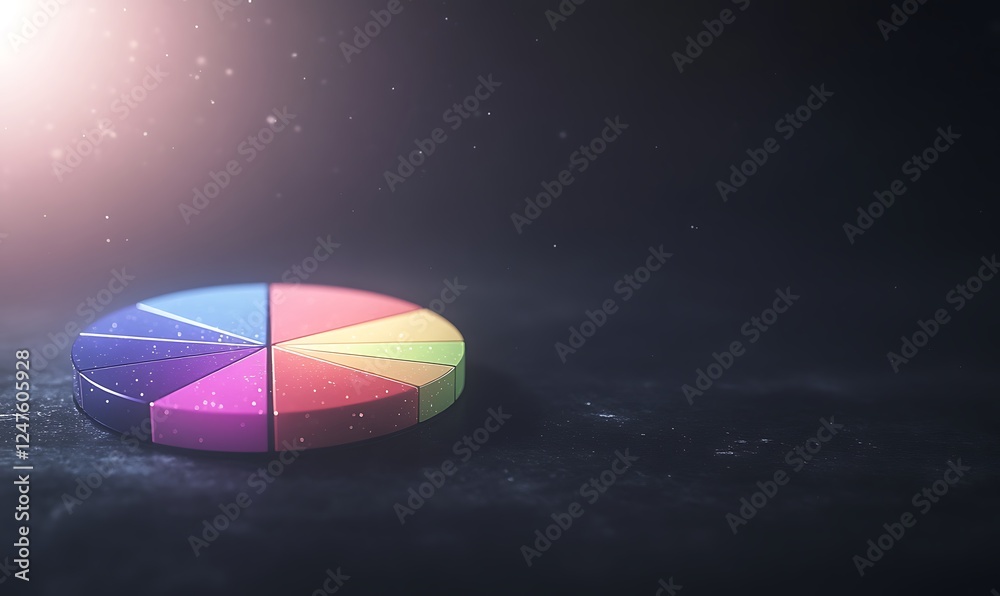 Poster Colorful pie chart on a dark background with glowing light effects.