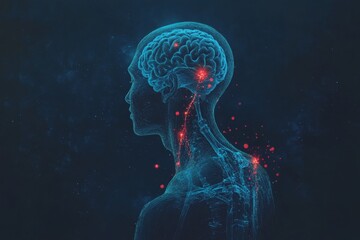 Illuminated Brain, Nerve Pain, 3D,  Medical, Dark Background, Healthcare